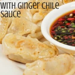 crispy dumplings with ginger chile sauce and the title "Hawaiian-style crispy dumplings with ginger chile sauce"