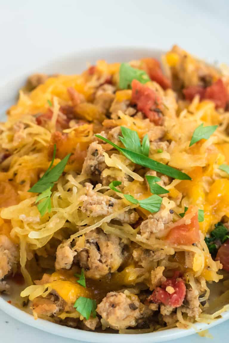 Baked Spaghetti Squash Casserole with Ground Beef & Cheese