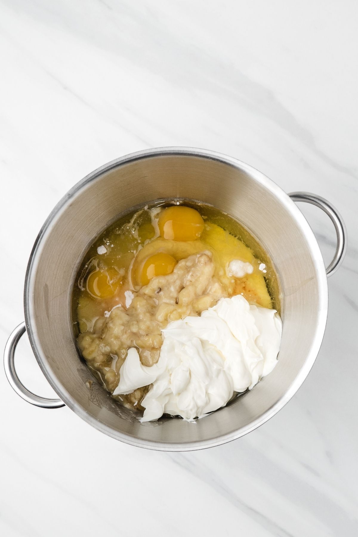 Banana cake dessert with creamy frosting