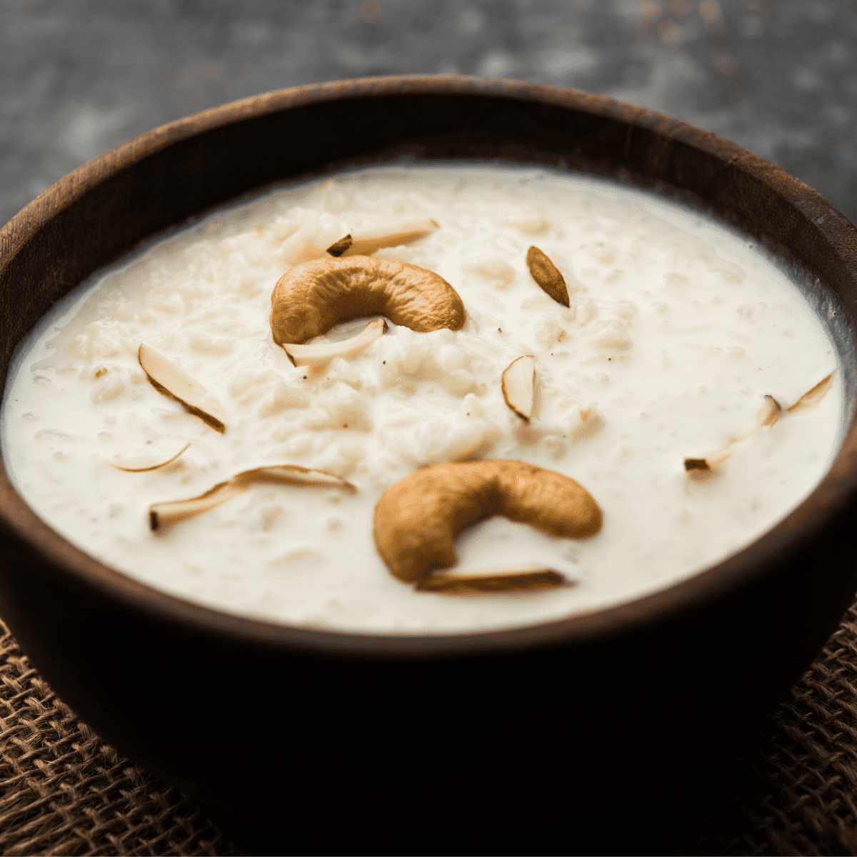 kheer in a black bowl