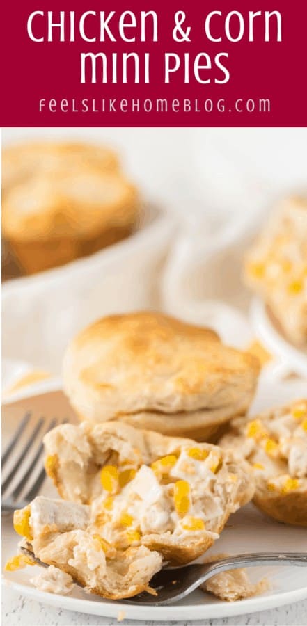 A plate of food, with Chicken and biscuit cups