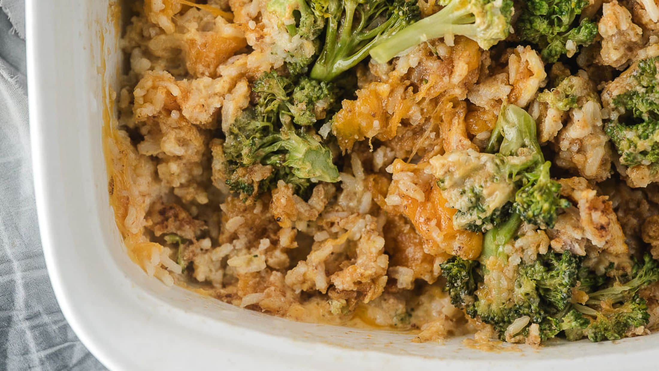 Broccoli Cheese and Rice casserole all baked and ready to be plated and served