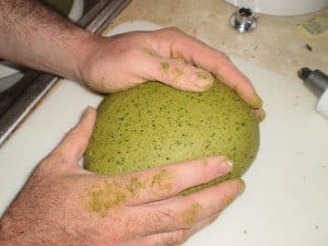 Green Pasta Dough with hands