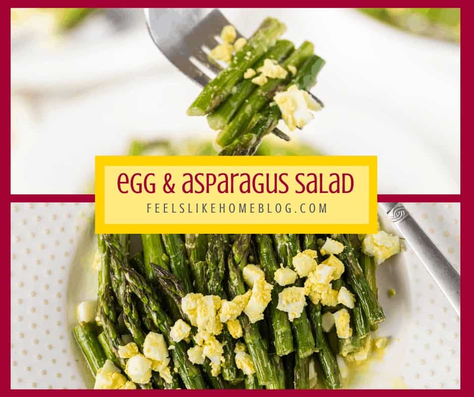 A plate of food with asparagus, with Salad and Egg