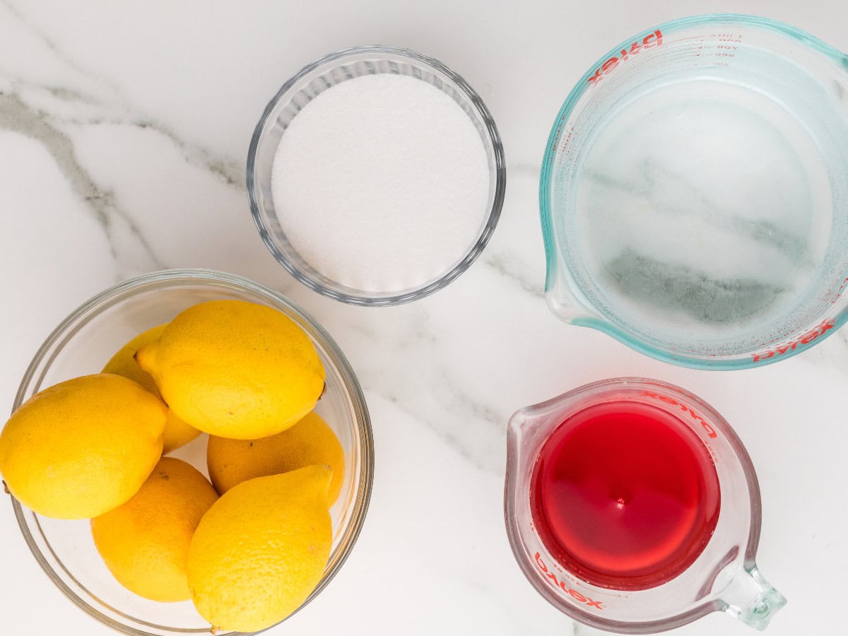 Simple ingredients for homemade cranberry lemonade recipe