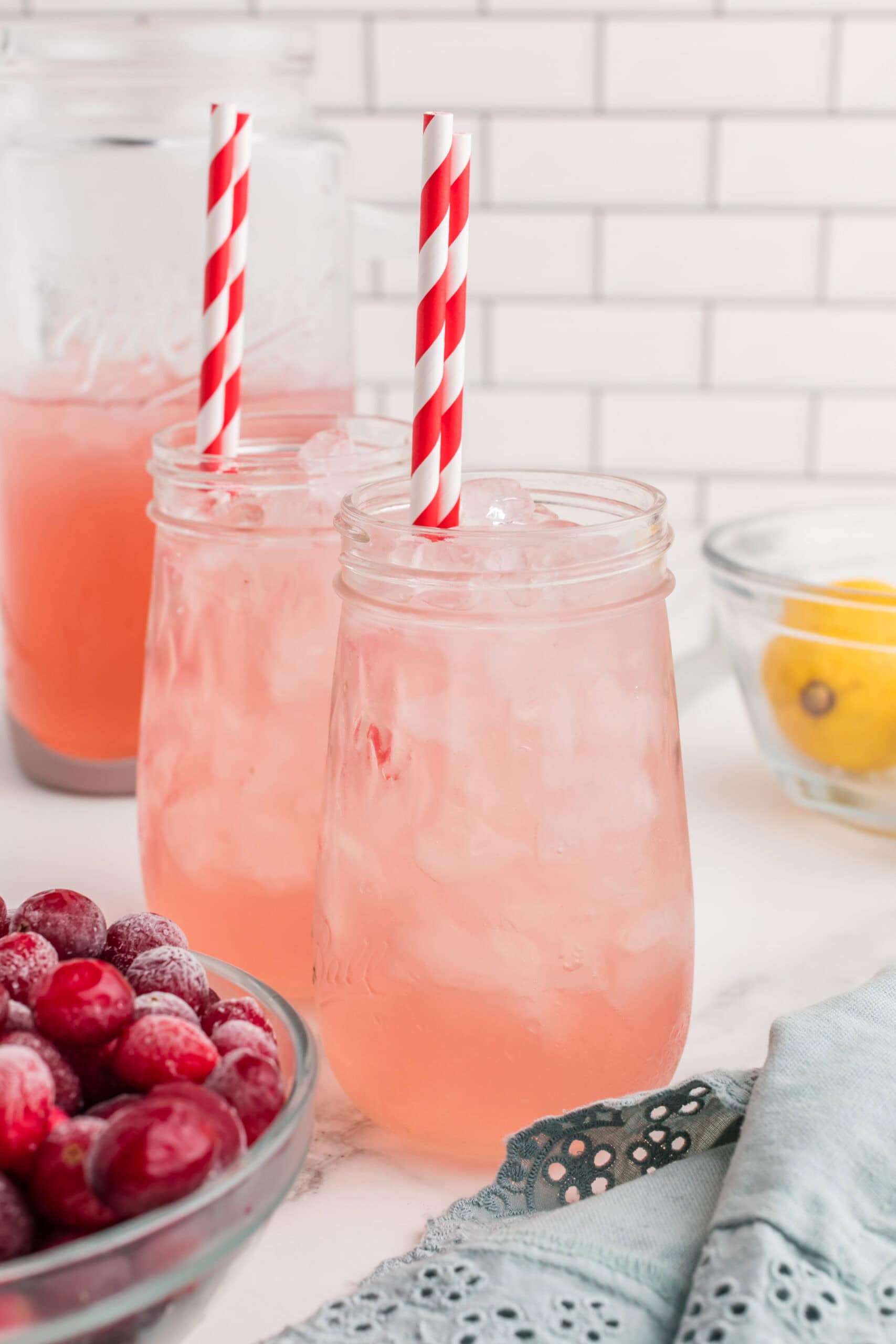Homemade cranberry lemonade refresher served over ice