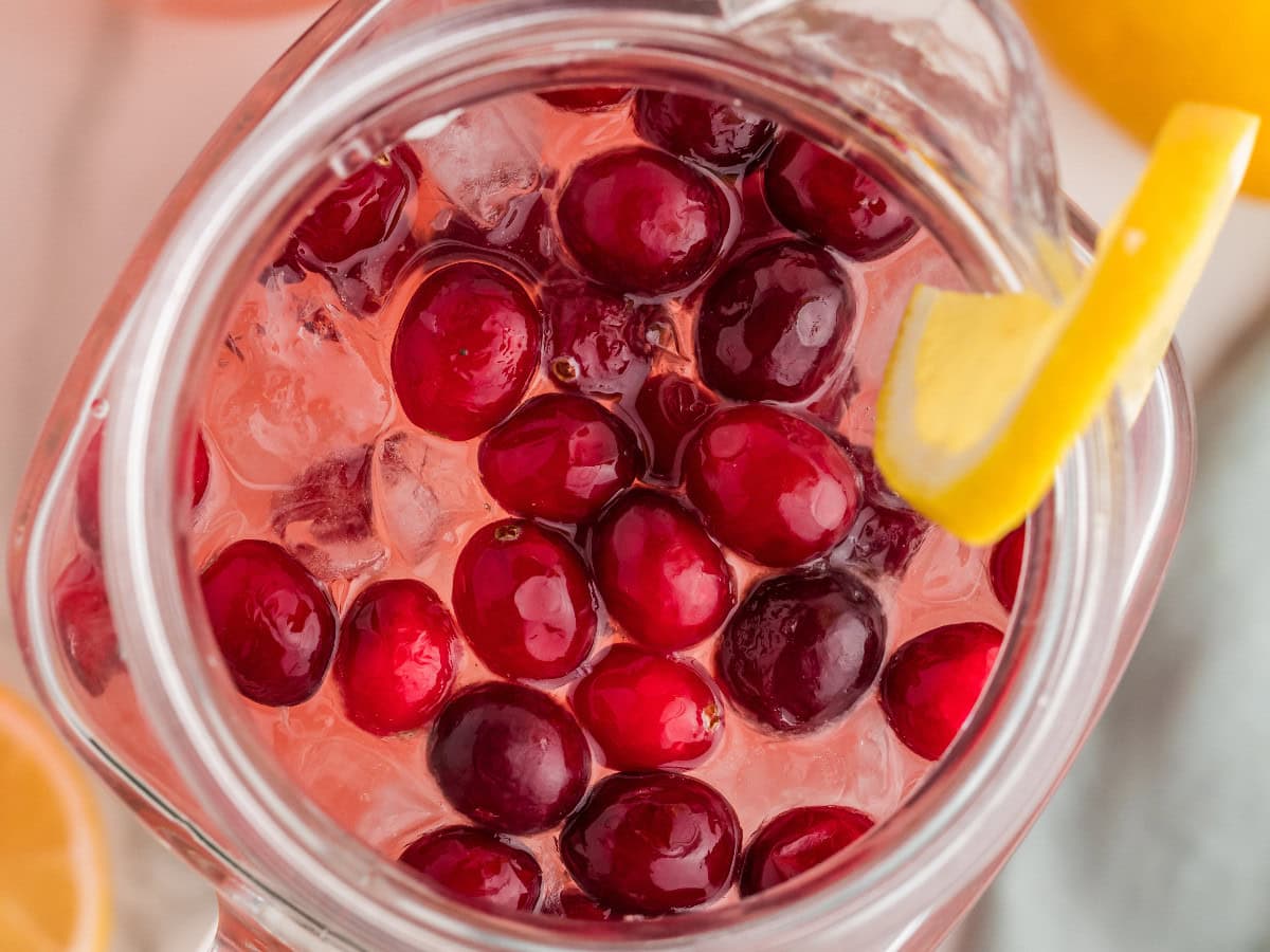 Fresh cranberry lemonade in a mason jar