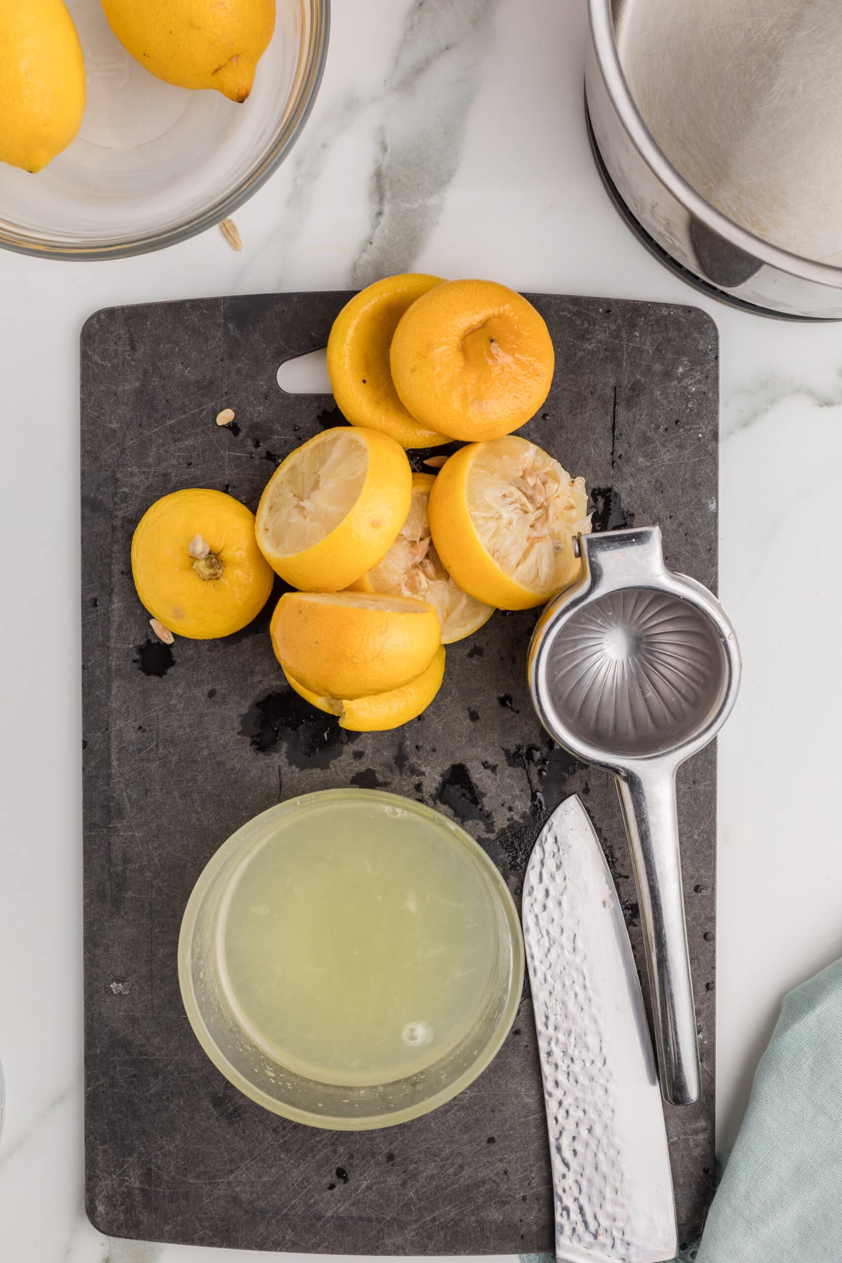 Freshly squeezed lemon juice for homemade lemonade