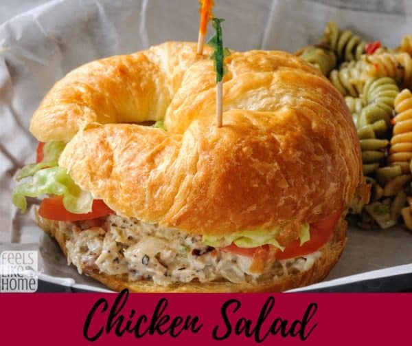 A close up of a chicken salad sandwich