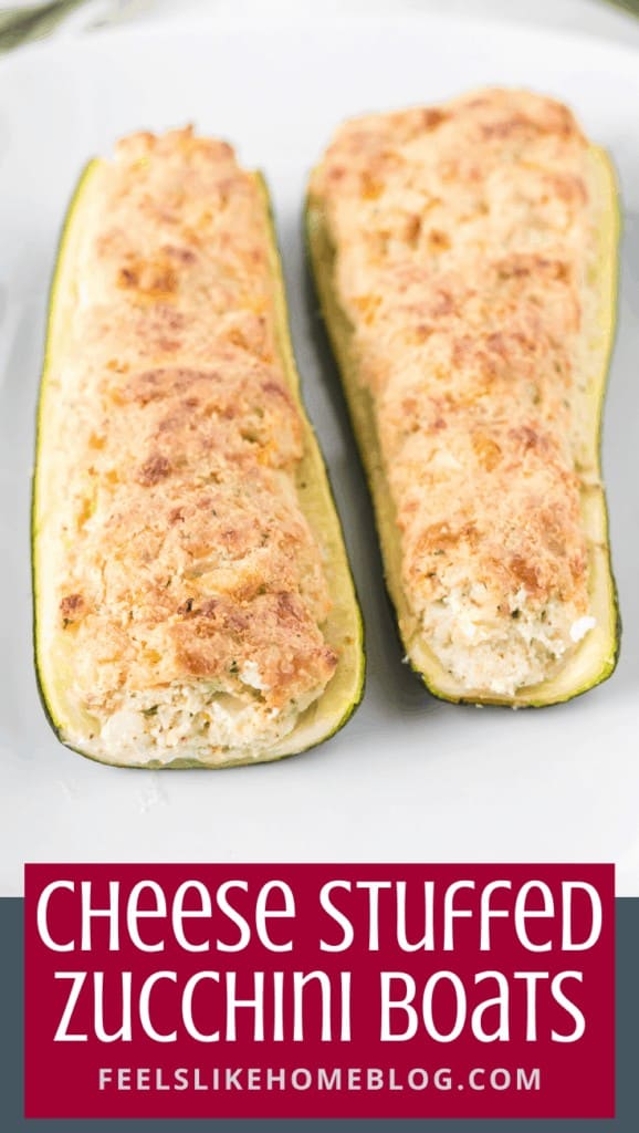 Two zucchini boats stuffed with cheese
