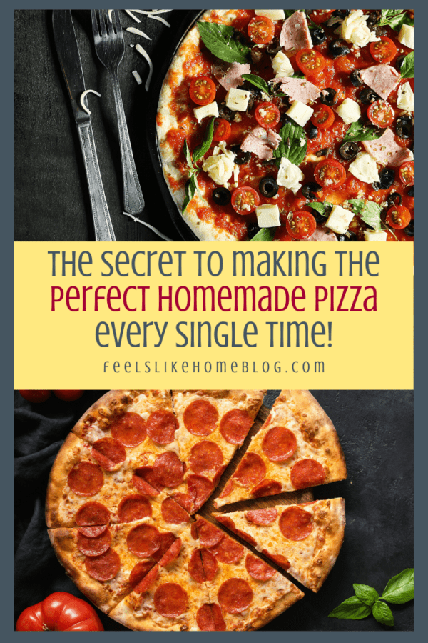 a collage of homemade pizza with pepperoni and ham and tomatoes