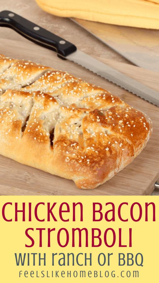 BBQ chicken stromboli with bacon and mushrooms