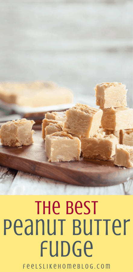 peanut butter fudge stacked on a cutting board