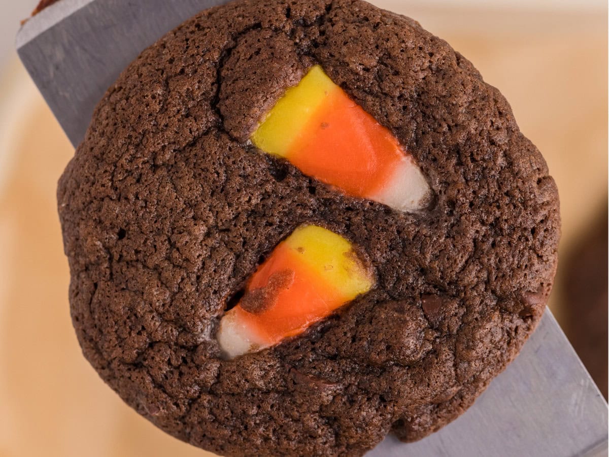 Chewy chocolate candy corn cookies