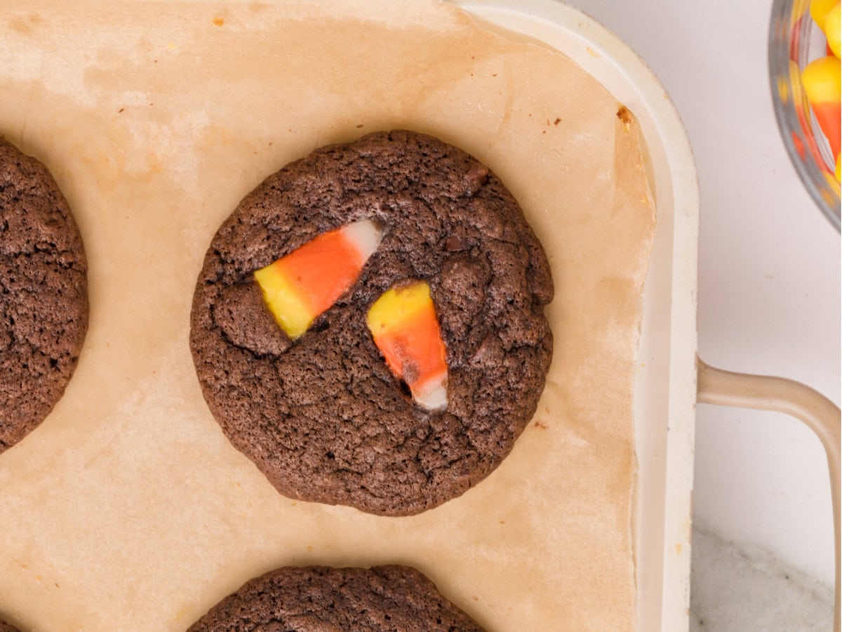 Chocolate candy corn Halloween cookies