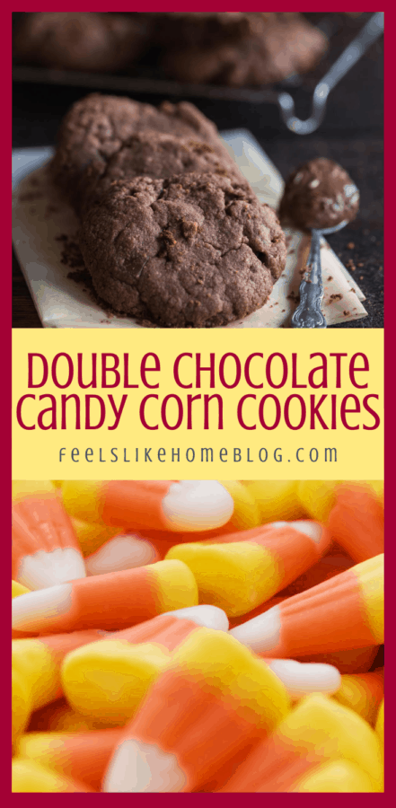 a collage of chocolate cookies and candy corn