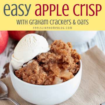 easy apple crisp in a white bowl