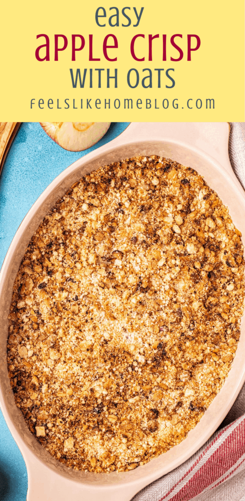 a baking dish with homemade apple crisp