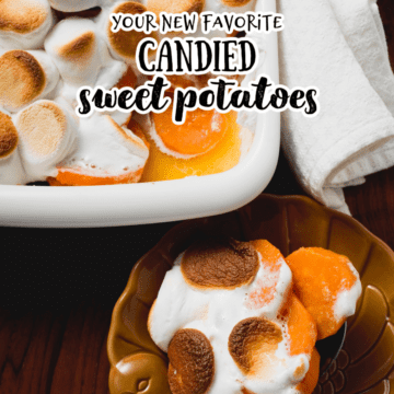 candied sweet potatoes on a small plate with marshmallows