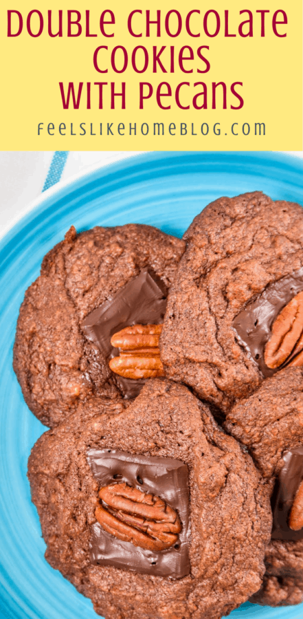 double chocolate cookies with pecans on a plate