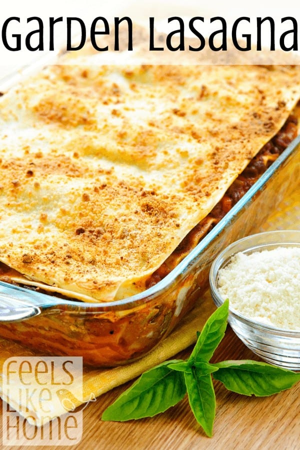 a pan of lasagna with the title \"garden lasagna\"