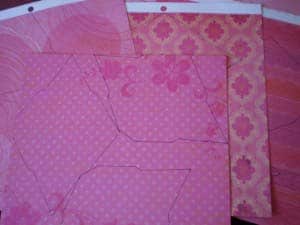 A close up of the template traced on scrapbook paper