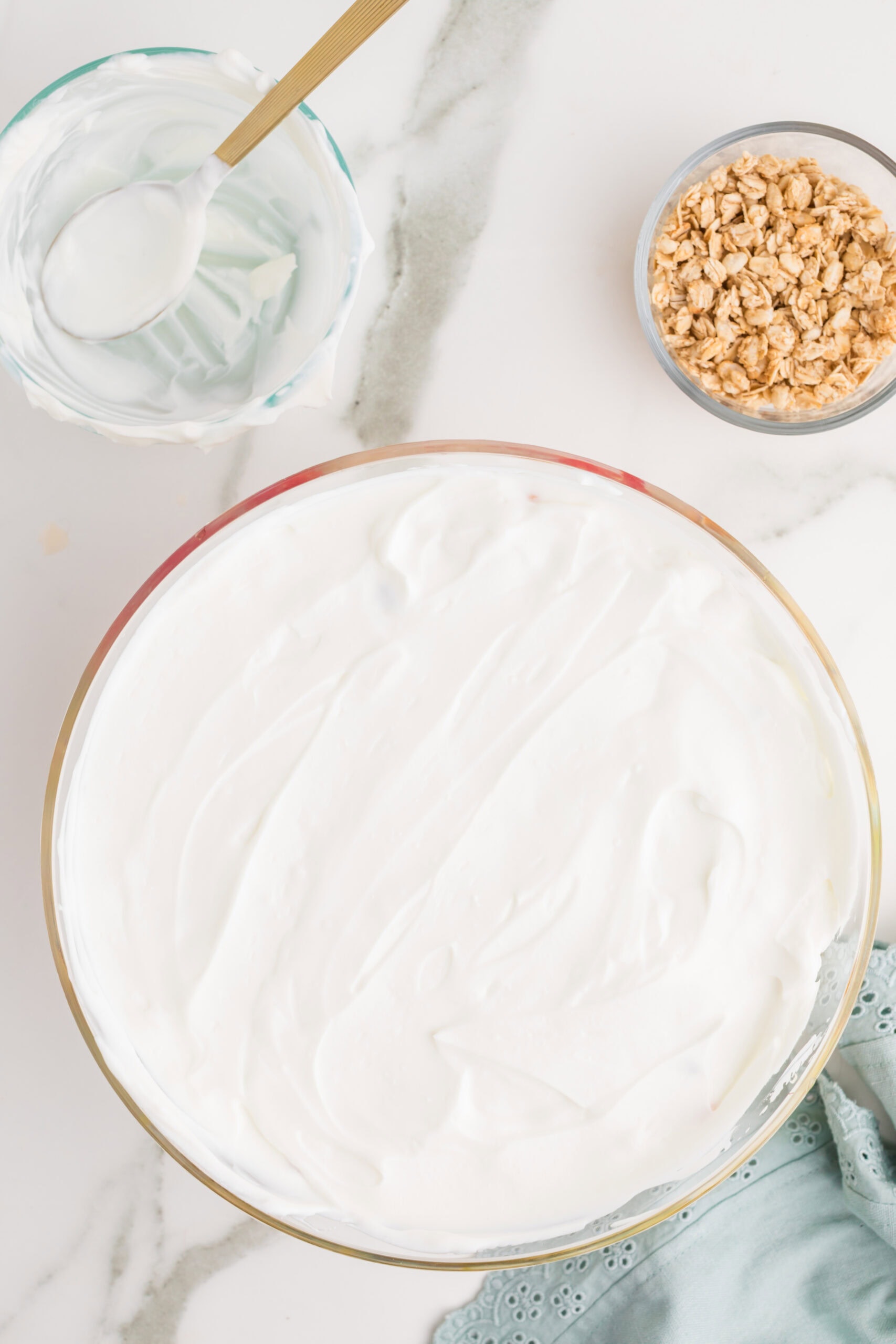Creamy layered fruit salad with yogurt