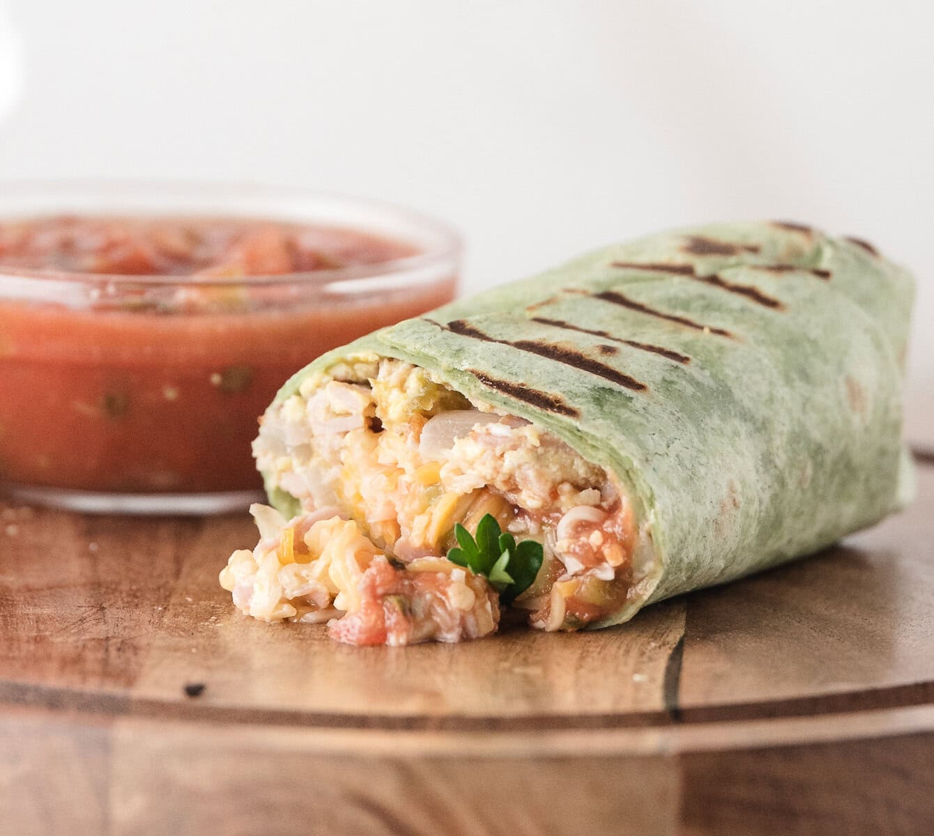 Warmed and ready to eat wrapped tortilla