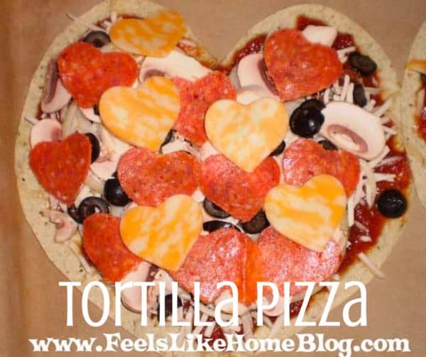 heart-shaped tortilla pizza before cooking