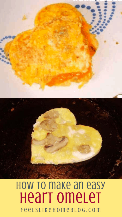 cooked and cooking heart omelets