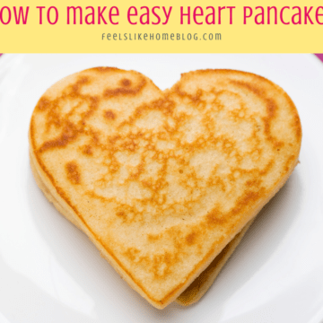 a heart shaped pancake on a white plate