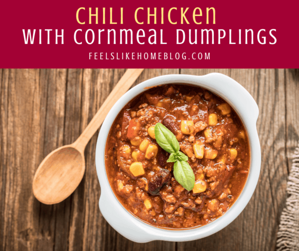 chicken chili with the title \"chili chicken with cornmeal dumplings\"