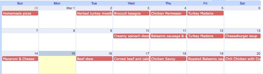 menu planning with google calendar