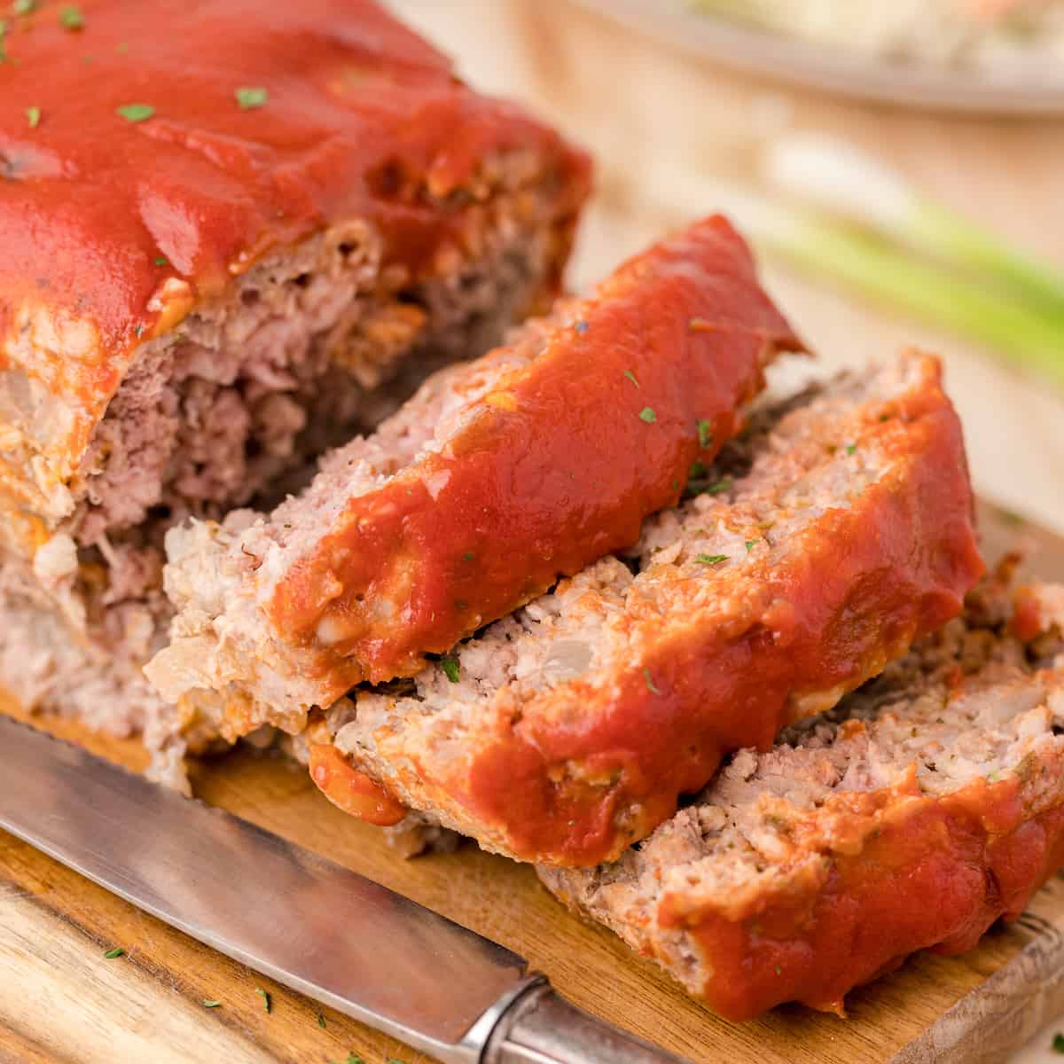 three slices of the best easy healthy meatloaf recipe