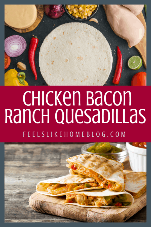 A bunch of different types of food, with Chicken, bacon, ranch, and Quesadillas