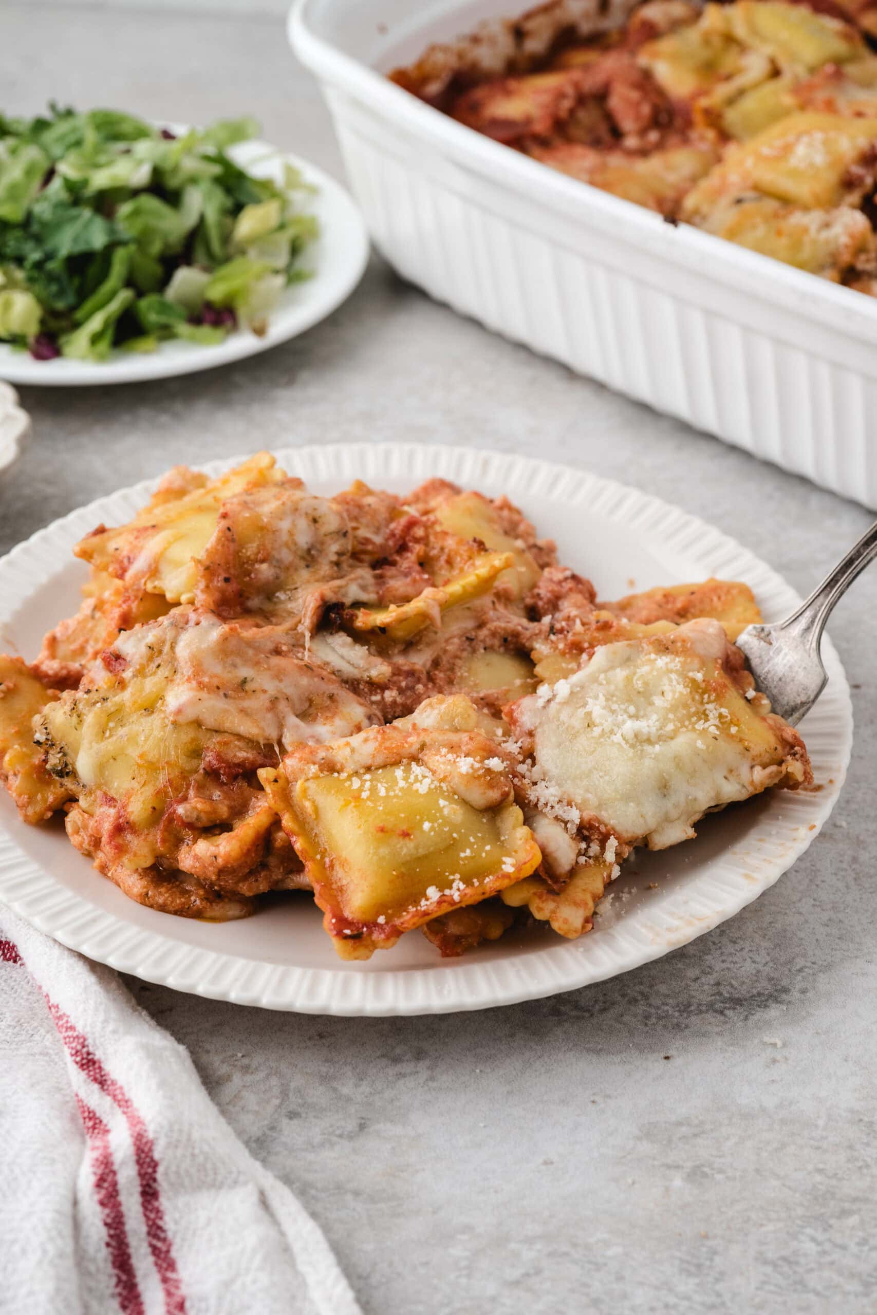 Baked Ravioli plated and ready to be enjoyed