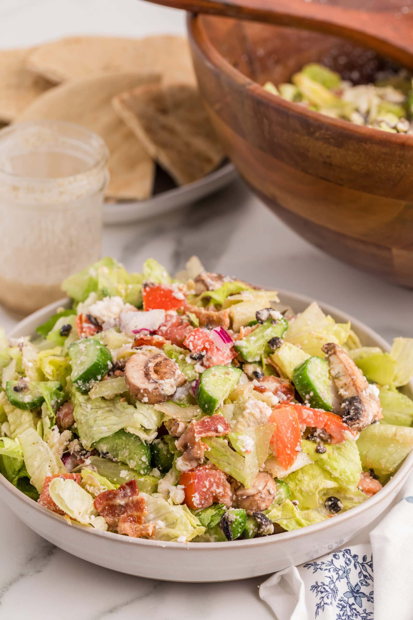 Fresh Greek salad with feta and homemade dressing