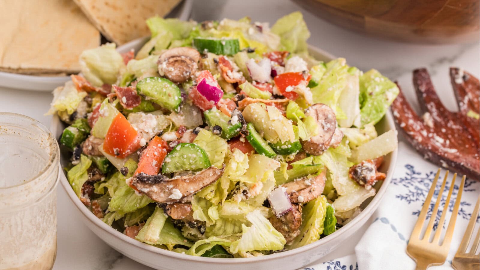 Greek chopped salad with cucumbers and tomatoes
