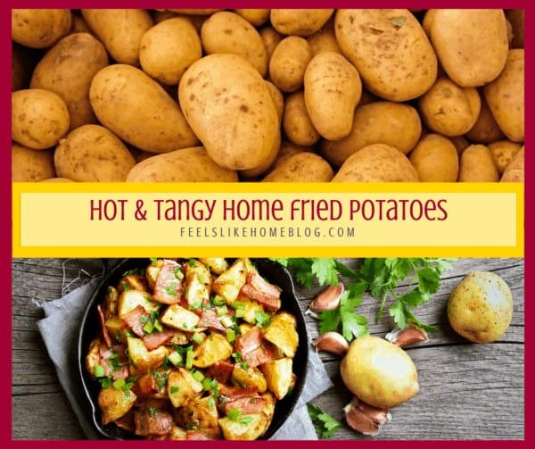 A collage of home fries and whole raw potatoes