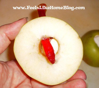 gummi worm in wormy apple snack
