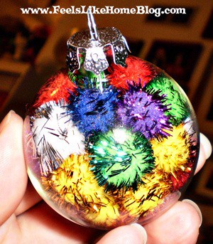 sparkly pom pom ornaments