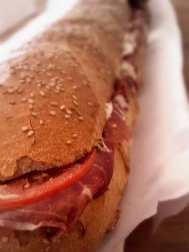 A close up of a sub sandwich