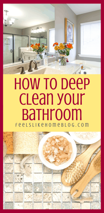 a collage with a bathroom and bath salts