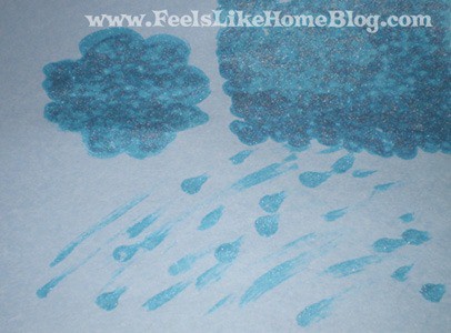 blue clouds painted on a piece of blue paper