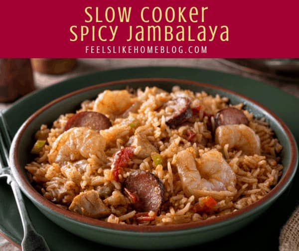 A bowl of slow cooker Jambalaya with Chicken and sausage