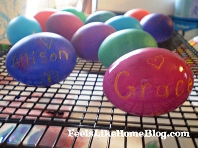 Easter eggs drying on the table