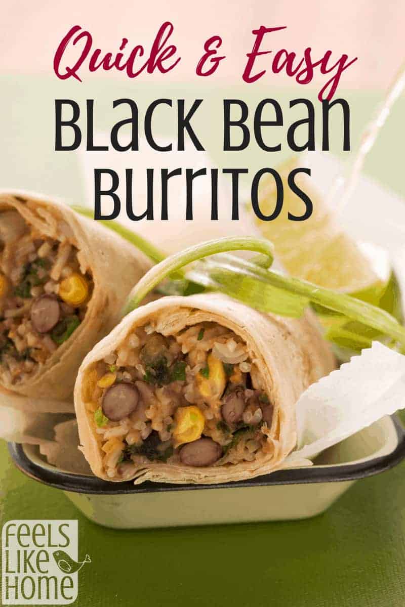 burritos wrapped in paper with the title "black bean burritos"