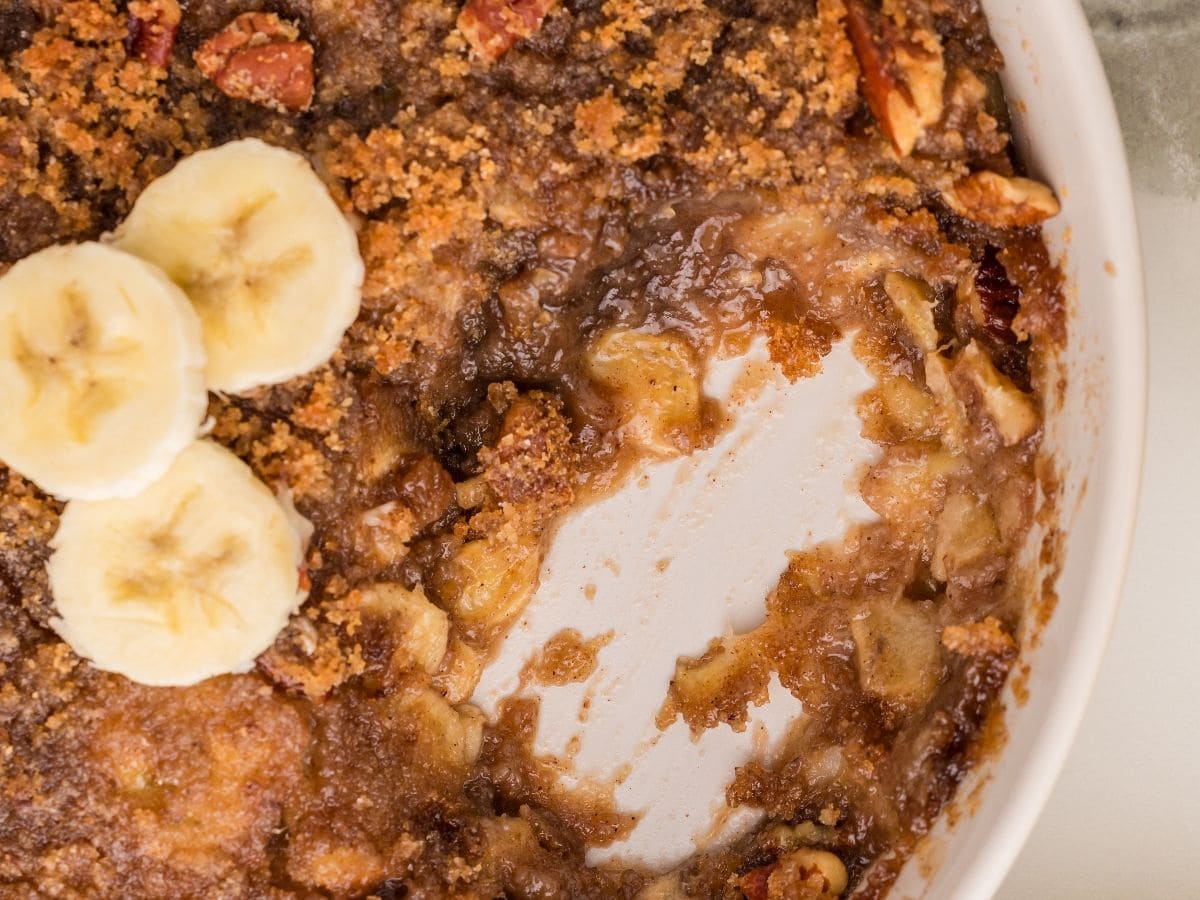 Southern style banana cobbler with pecan streusel