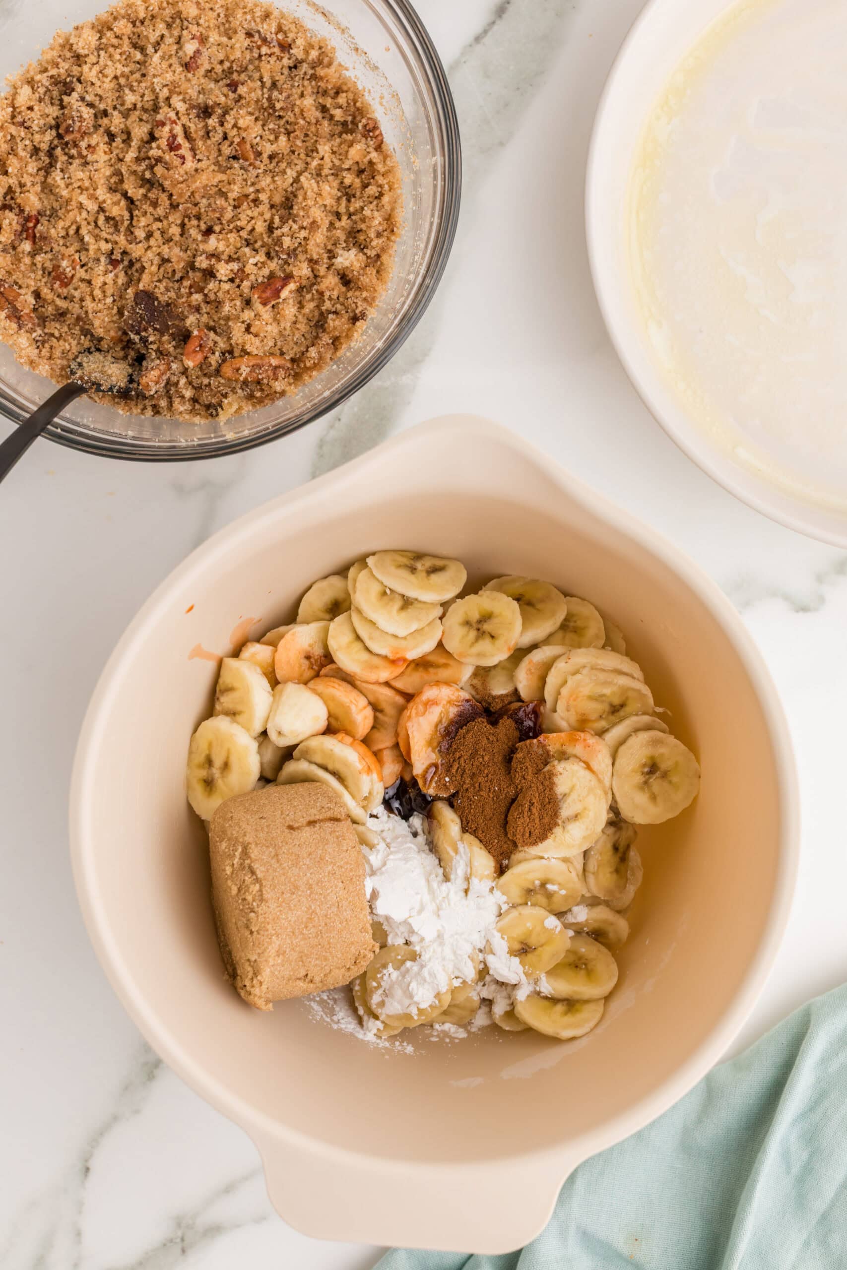 Banana cobbler filling ingredients before mixing