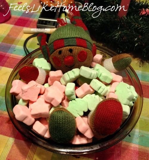 A bowl of marshmallow with the elf in it